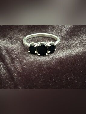 Sterling Silver Three-Stone Onyx Ring | Vintage Inspired Promise Ring Sz 9